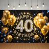 1 Achtergronddoek 40e Verjaardag - Zwart Goud Glitter Studio Achtergrond met Gouden Ballonnen en Sterren