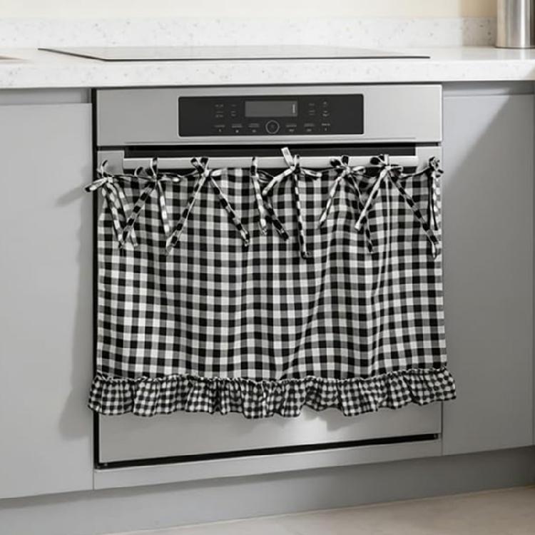 Charm Hand Stitched Oven Cover Curtain With Hide Feature For Farmhouse Kitchens