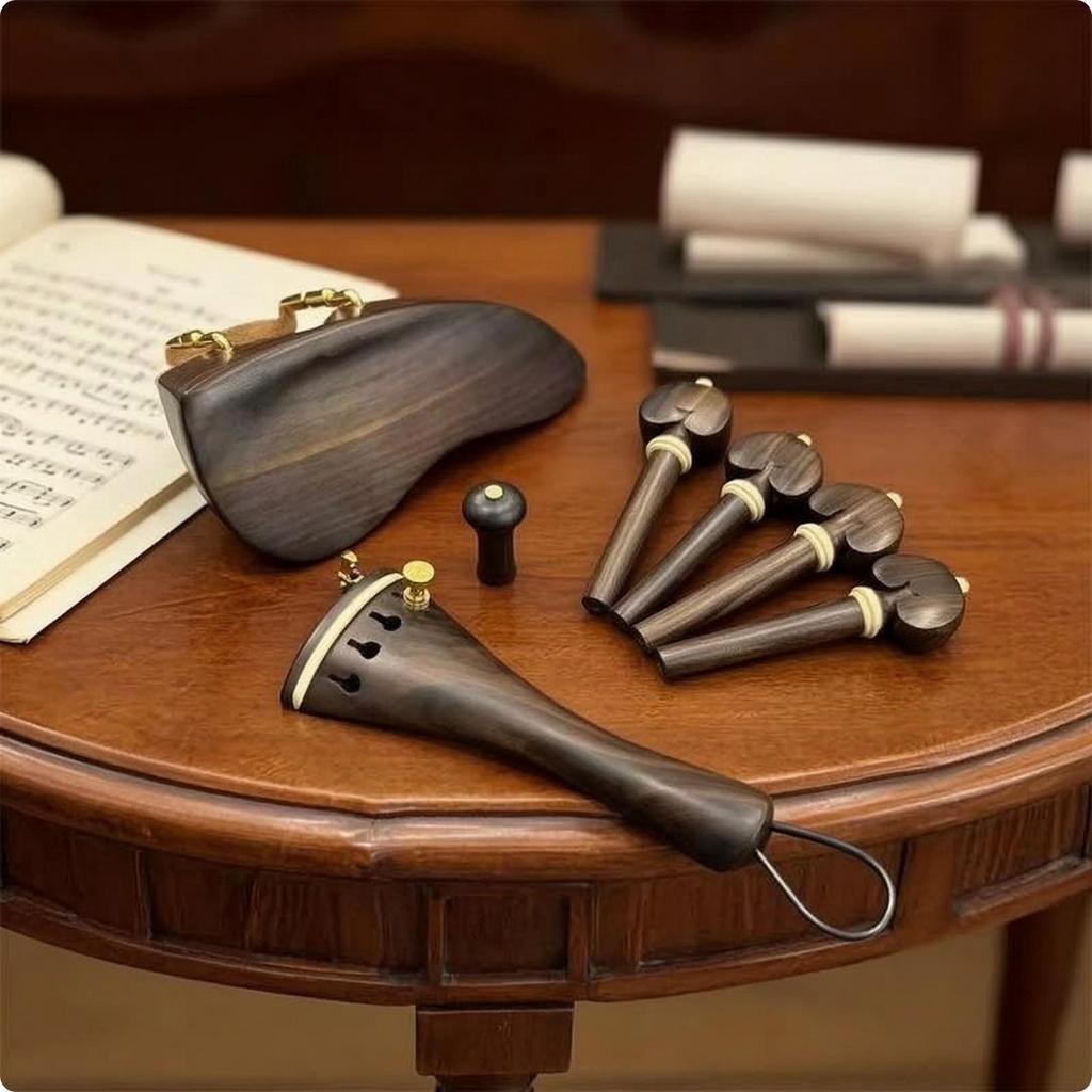 Chinrest with Tailpiece and Pegs Wooden Violin Fittings Set Carved Parts Kit Chin Rest