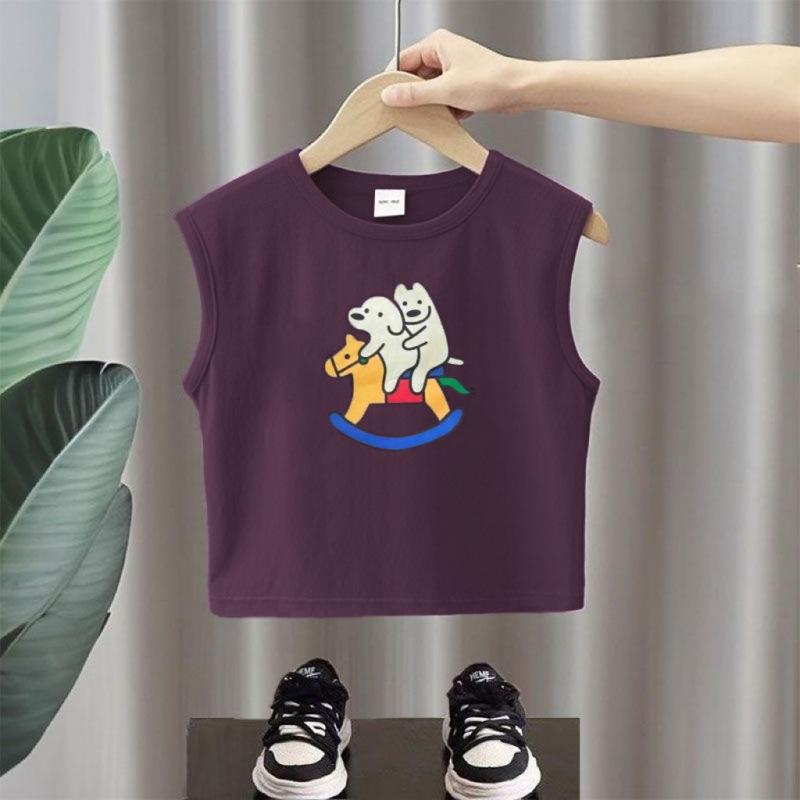 Summer Kids Cotton Sleeveless Cartoon Vest Boys Girls Korean Cute Top 80