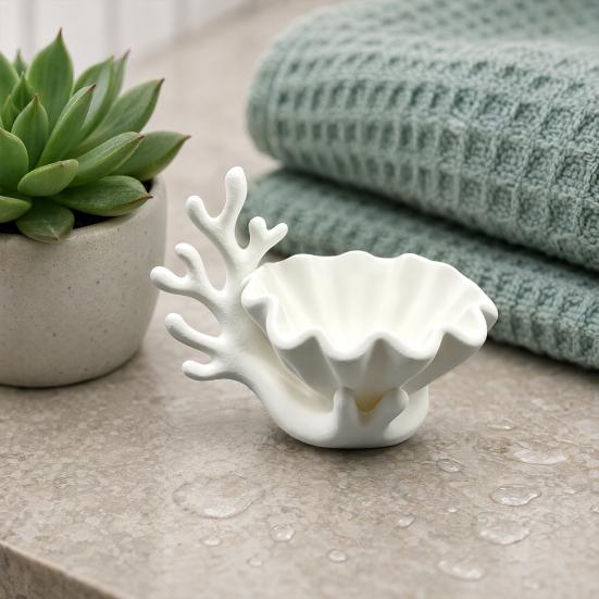 3D Printed Shell Shape Jewelry Dish Tray, Ocean Wave Organizer with Grooved Design, Matte Vanity Ring Earrings Necklaces Holder, Mothers Day
