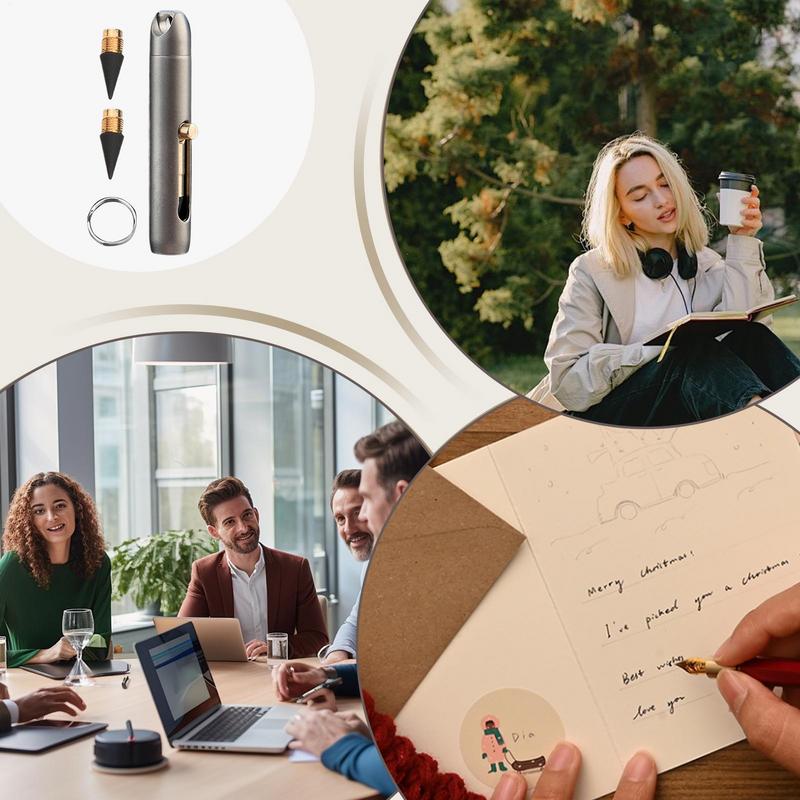 Mini Matita Eterna Portatile in Lega di Titanio Non Ha Bisogno di Temperare Matita Cancellabile Ciondolo Chiave Penna Tascabile Penna Senza Inchiostro Con 2 Pennini