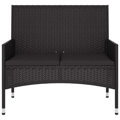 2 Seater Garden Bench with Cushions Black Poly Rattan