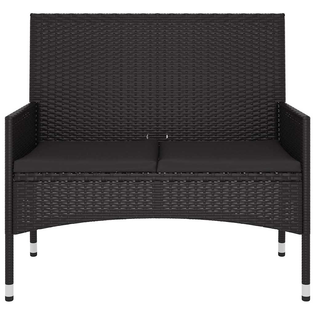2 Seater Garden Bench with Cushions Black Poly Rattan