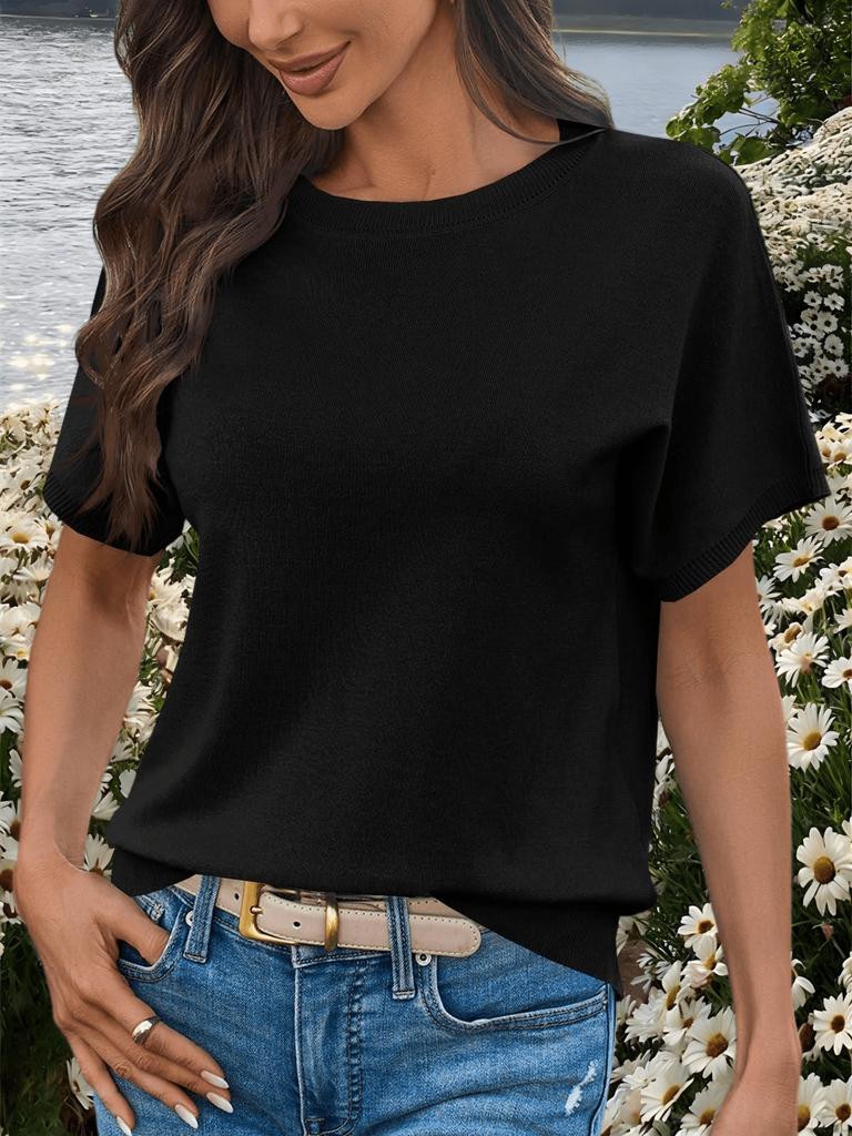 Maglione da Donna Leggero a Manica Corta in Maglia Girocollo Top Pullover Estivo