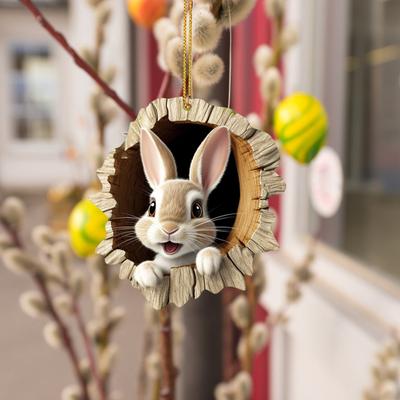 1/5Pcs Easter Rabbit Ornament Easter Bunny Tree Hole Acrylic Pendant Door Window Hanging Decoration