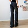 VIONA Jeans Damen Y2k Hosen Vintage Amerikanischer Retro High Street Bodycon Schlanke Passform Schlaghose Niedrige Leibhöhe Pflanzenstickerei Lange Hosen