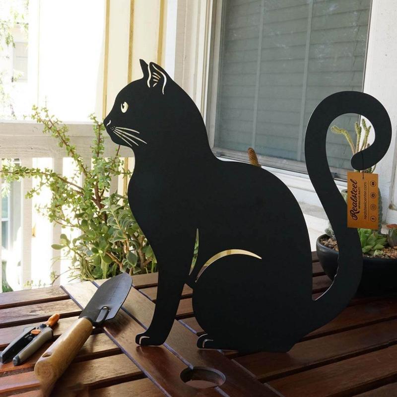 Black Cat Silhouette Garden Decorative Ground Plug Metal Handmade Artwork Outdoor Lawn Decoration