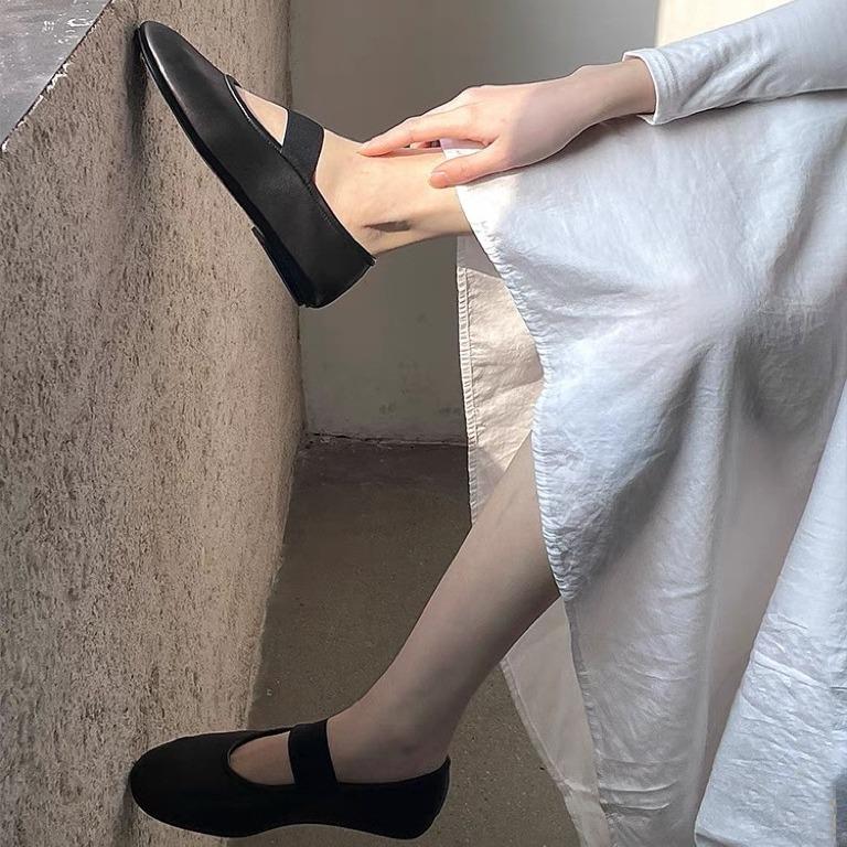Leather Lazy Clouds Literary Gentle Wind Flat Ballet Shoes Grandma Shoes One-word Broadband Mary Jane Single Shoes Women