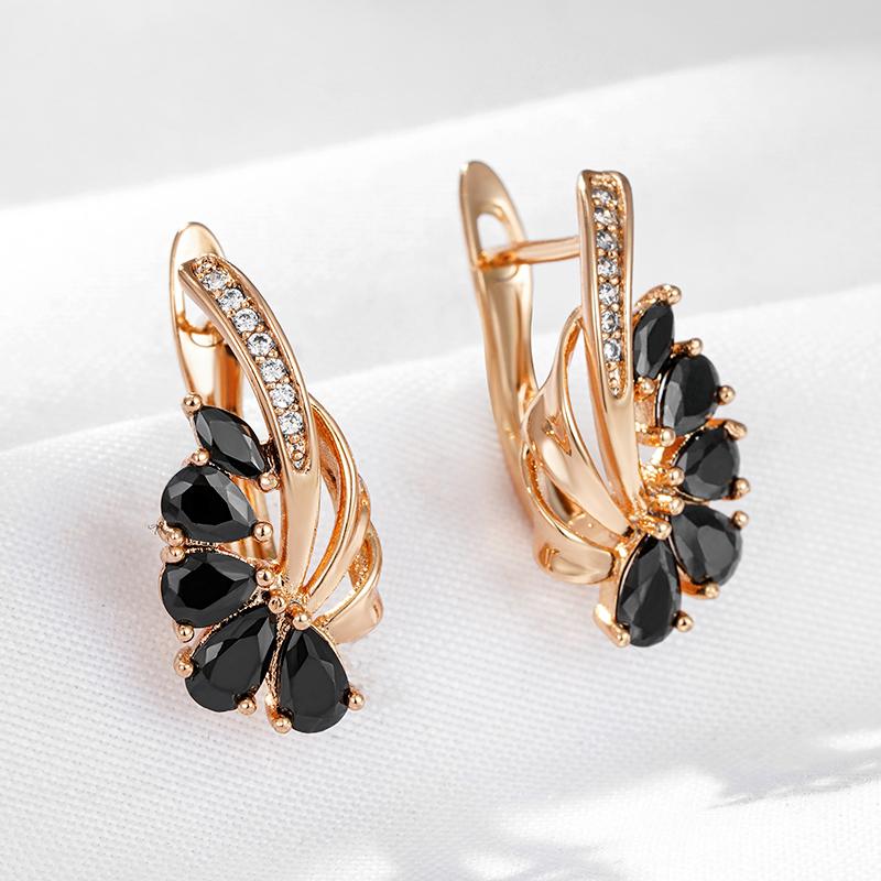 Fashion Rose Gold Color Black With White Natural Zircon Drop Earrings For Women Luxury Vintage Fine Daily Jewelry