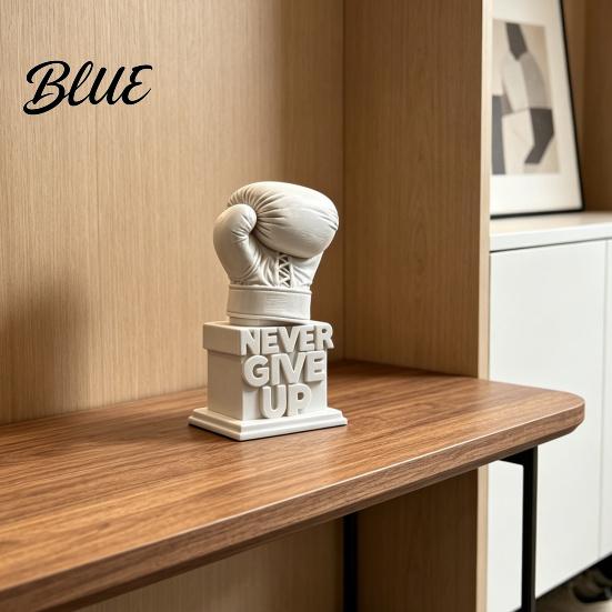 Three-Dimensional Sports Sculpture 3D-Printed Ornament Up Glove Boxing Never Give Statue Inspiring for Home Study Room Decoration Office Desk