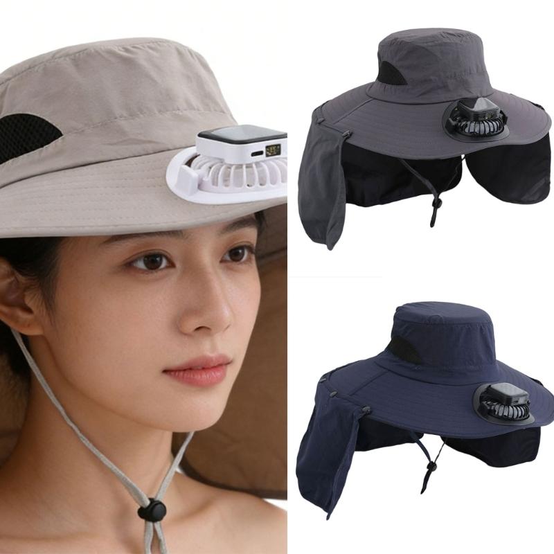 Rechargeable Sun Hat With 3 Speed Fan Sun Protection For Men Women Fishing Gardening Wide Brims Foldable Outdoor Caps