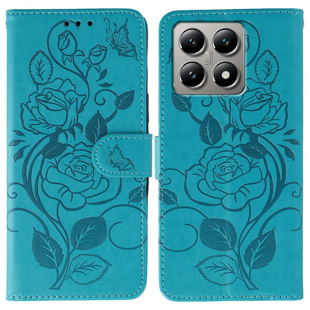 For Xiaomi 14T Pro Case Wallet Stand Imprinted Rose Butterfly PU Leather Phone Cover