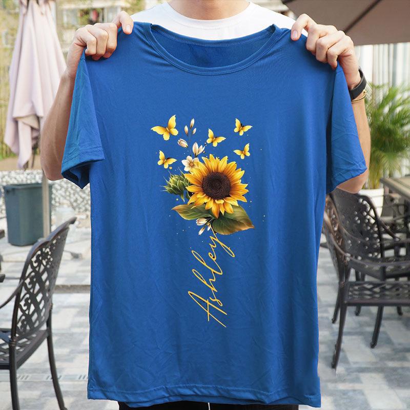 Women's Summer Sunflower & Butterfly Short Sleeve T-Shirt