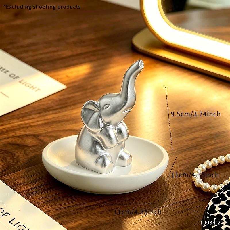 Cute Elephant Resin Jewelry Ring Holder Trinket Dish Decorative Tray for Rings Earrings Necklaces Home Vanity Tabletop Display