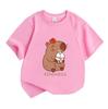 Kids Boys Girls 100% Cotton Crew Neck Short Sleeve T-Shirt, Cute Capybara With Boba Tea Red Apple Kindness Print Casual Soft Tee For Daily Wear