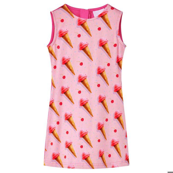 Robe fille - vidaXL - Modèle sans manches - Couleur rose - Taille 116 - Imprimé glaces et cerises