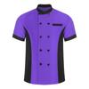 Unisex Kitchen Uniform Short Sleeve Color Block Chef Jacket Cook Coat Men Women Work Top
