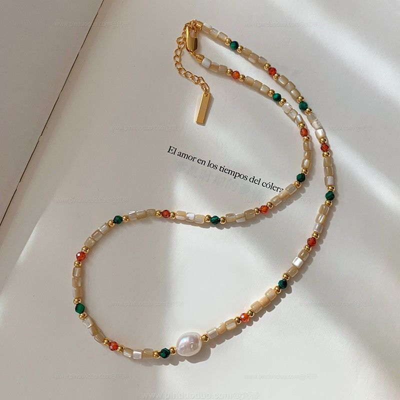 Strawberry Sweet Necklace Korean Handmade Beaded Rice Beads Sweet Cool Wind Clavicle Chain Fashion Jewelry