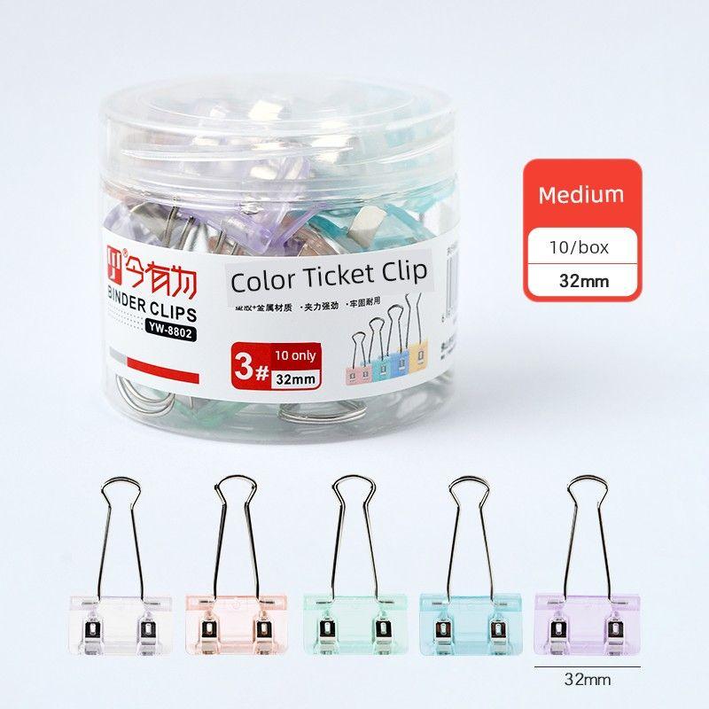 

Grade Three Class Two Long Tail Clip Binder Clip Paper Clip Stationery Storage Office Document Folder Transparent Binder Clip Medium 10/box (can clip 80 sheets)