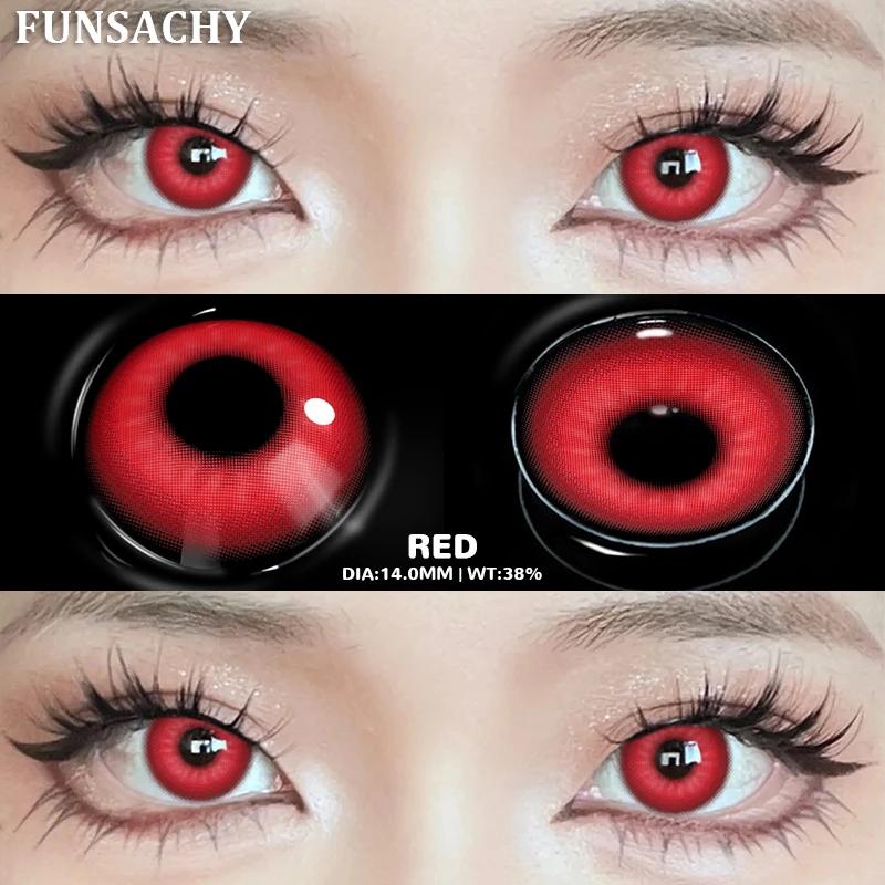 

FUNSACHY 1 пара вампирских черных контактных линз для косплея, линзы для больших глаз, красные, белые, аниме, косплей, косметика для зрачков, годовое использование
