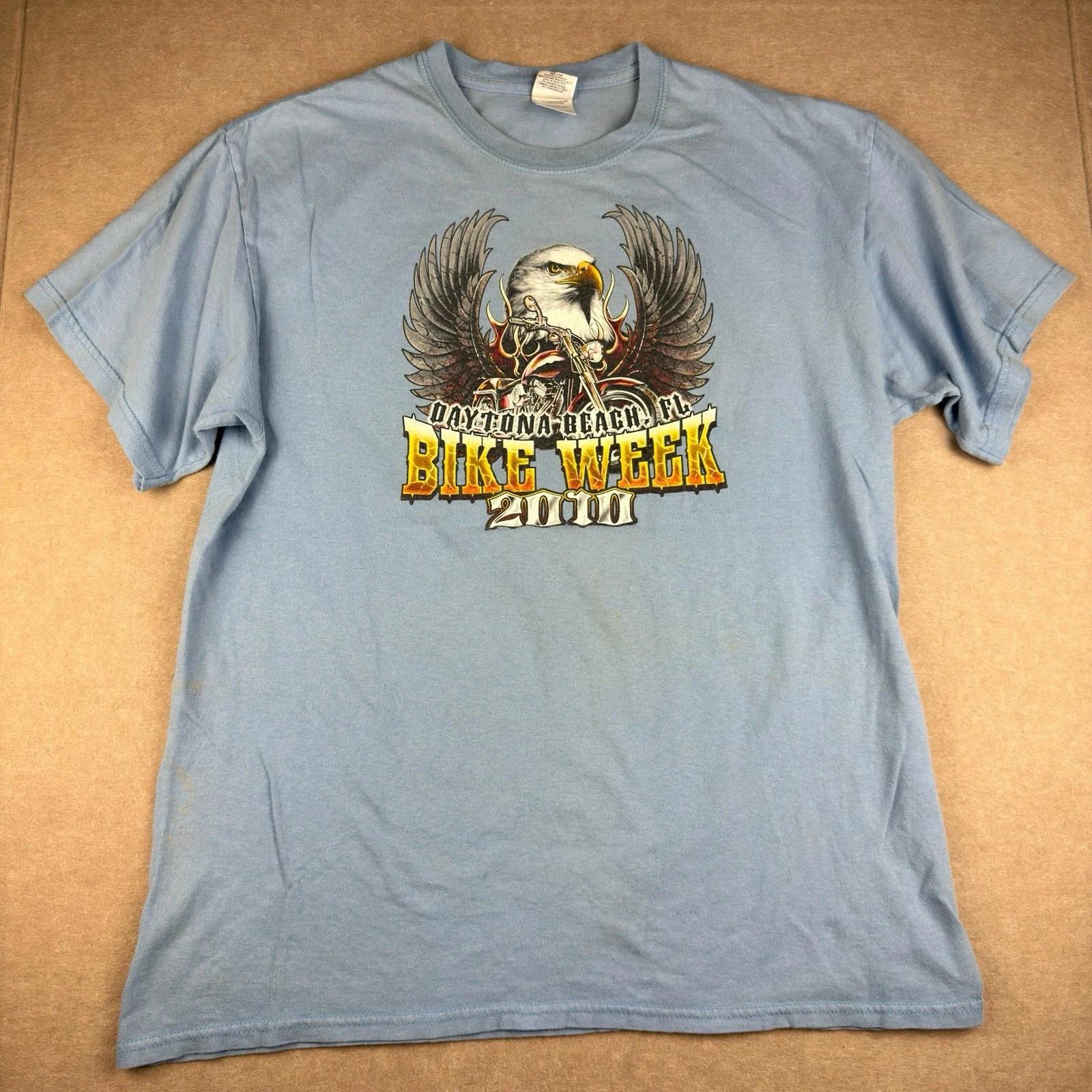 

Bikers Tee M Blue Daytona Beach FL Bike Week 2010 Shirt Eagle Motorcycle Gildan 4XL