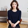 Spring & Autumn Knit Loose 3/4 Sleeve T-shirt for Women - Ice Silk, Stylish Large Size Base Layer
