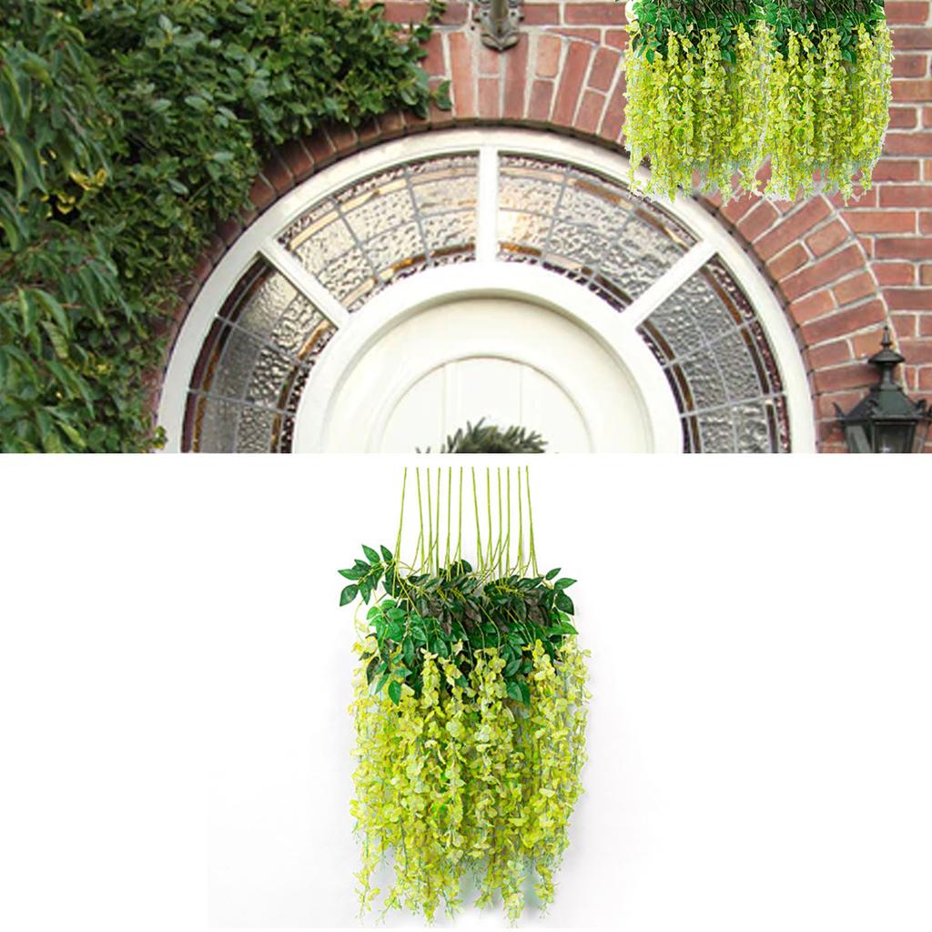 Simulated 6 Leaves Wisteria Decoration Silk Flower Artificial Faux Indoor Vine Wisteria Ornament for Home Green