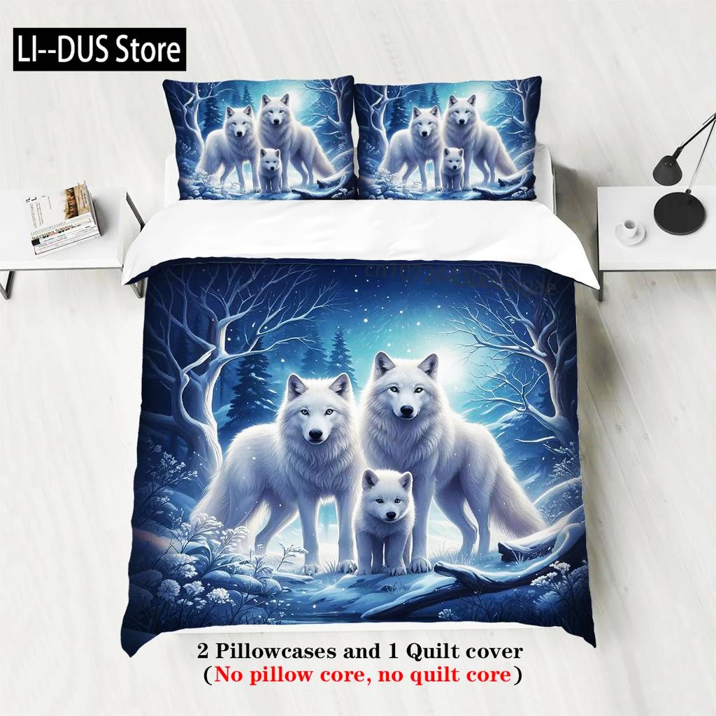 Wolf Family Pattern Bedding Set 1*Duvet Cover+2*Pillowcase For Single Bed Teenagers And Adults Bedroom Home Decoration