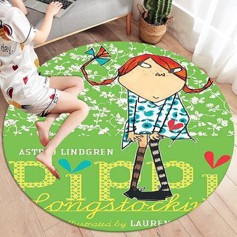 Pippi Longstocking Round Area Rug,Carpet Rug for Living Room Bedroom Sofa Playroom Decor,Non-slip Floor Mat