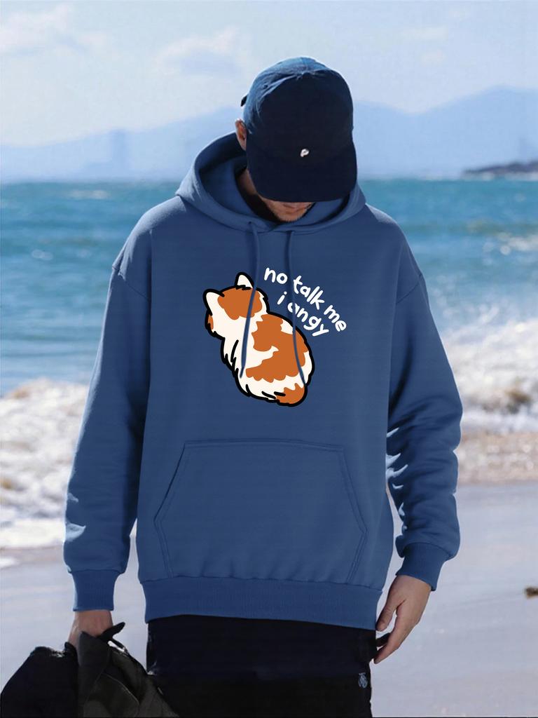 No Talk Me I Angry Cat Prints Men Hoodies Fleece Soft Hoody Hip Hop Fashion Streetwear Casual All-Match Unisex Pullovers