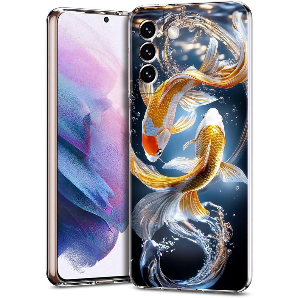

Прозрачный чехол для Samsung Galaxy S25, S24, S23, S22, S21, S20, FE, Ultra, S10, S10E, S9, Plus, 5G, Чехол-колпачок для телефона, Capa, Рыба, Карп Кои, Мягкий ТПУ Galaxy S22+ 5G