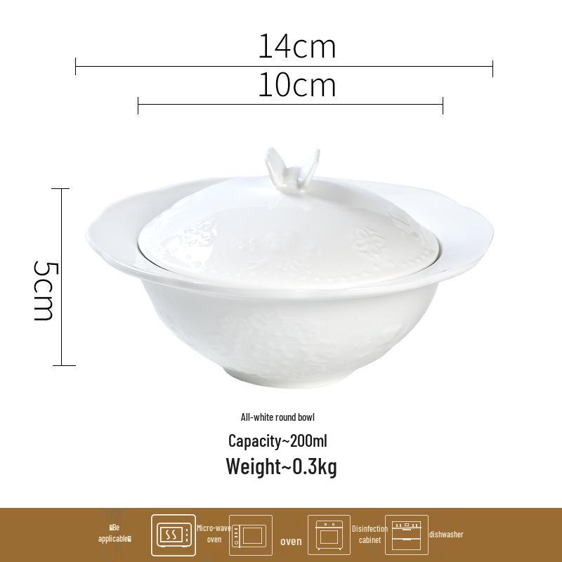 European Gold Rim Ceramic Bird's Nest Dessert Bowl with Lid | Embossed Palace Tureen Set for Sweet Soup