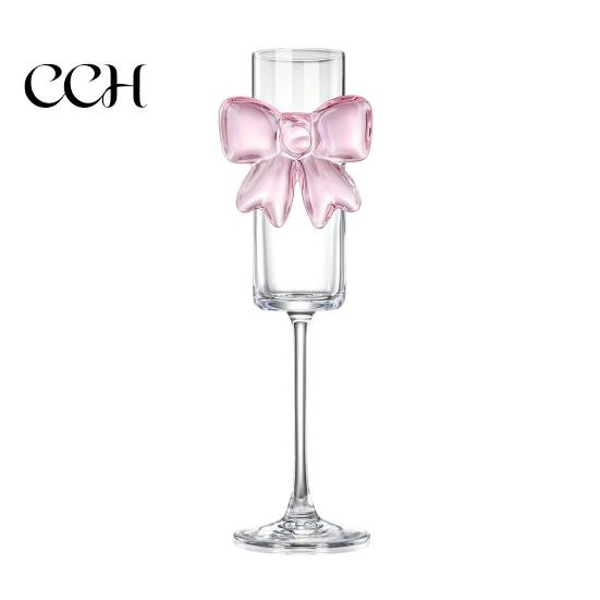 Butterfly Wine Glass Champagne Flutes with 3D Pink Decoration Wedding Glasses Faux Crystal Party Anniversary