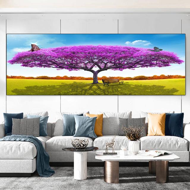 Abstract Red Green Big Tree Wooden Chair Landscape Canvas Painting Posters and Prints Wall Art Pictures Room Home Decor No Frame