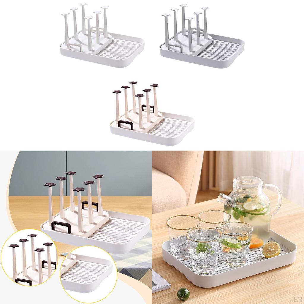 Bottle Rack Kitchen Cups Drain Tray Can Hold 6 Drinking Glass Drainer Coffee Mug Table
