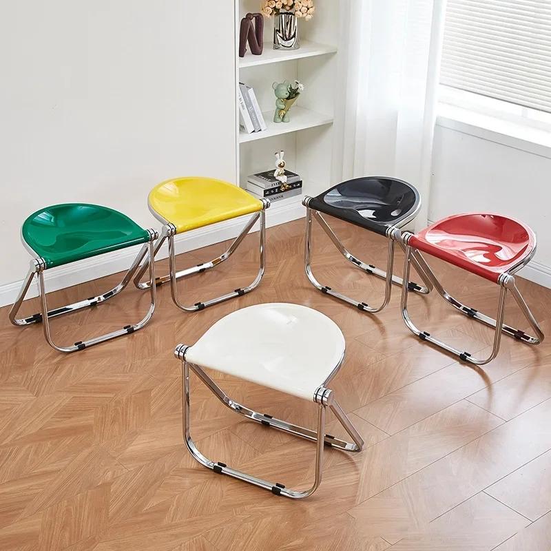 Nueva Silla Plegable Instagram Celebridad de Internet Ocio Oficina Silla de Comedor Acrílico Taburete de Maquillaje Cafetería Silla Plegable de Metal