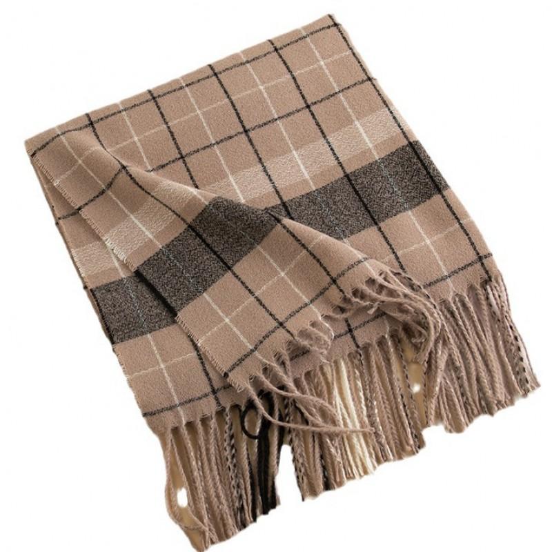 Womens Warm Faux Cashmere Scarf Shawl Winter Plaid Wrap With Fringe 65x200cm Thick Knitted Accessory
