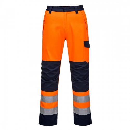 Calças de trabalho de segurança Portwest Mens Modaflame S cor de laranja/azul-escuro