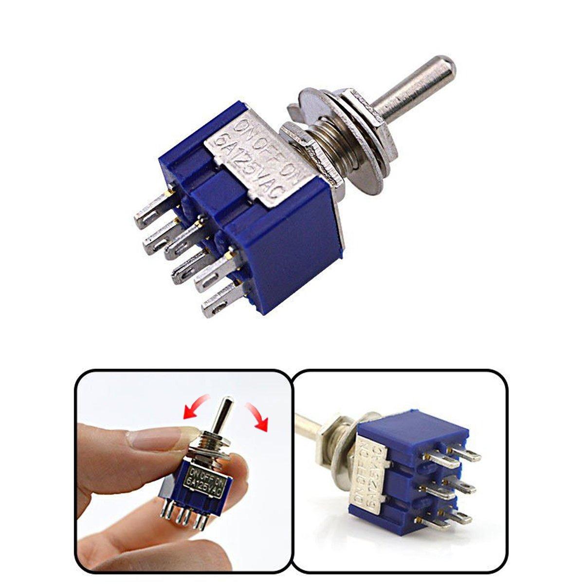

HiLetgo 10pcs AC 125V 6A Amps ON/ON 6 Terminals 2 Position DPDT Toggle Switch MTS202