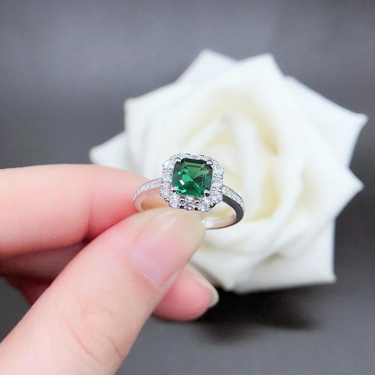 Emerald Simple Pave Setting Gift 1 Carat Moissanite PT950 Platinum Ring Women - Emerald for Elegance, Exquisite Pave
