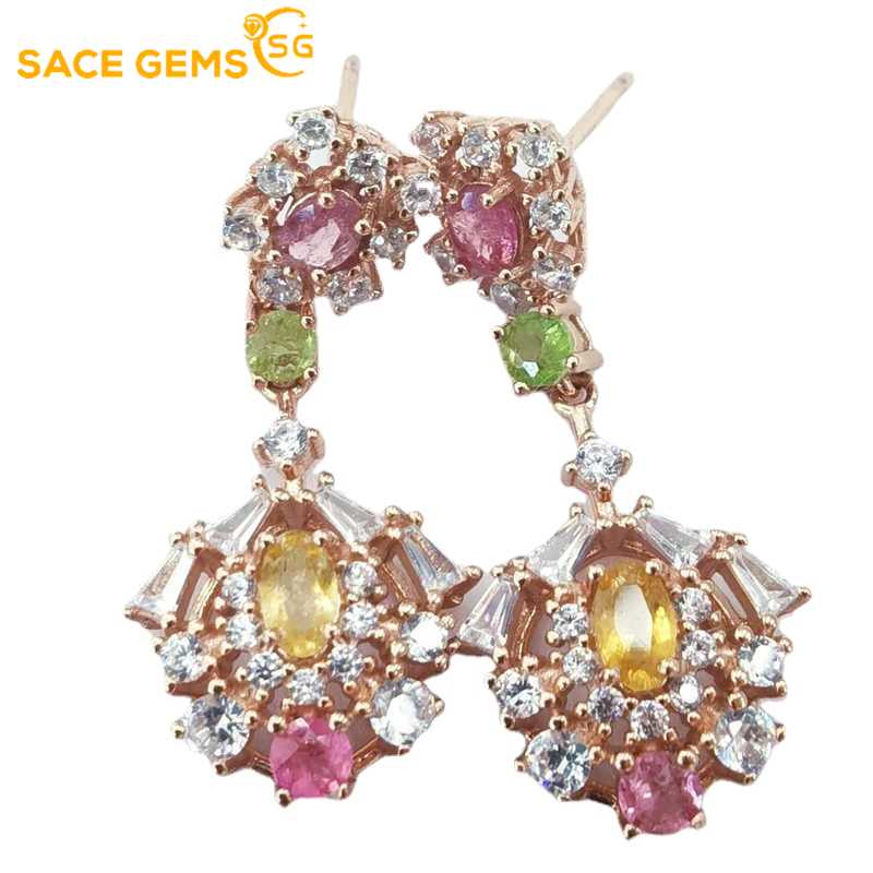Sace Gems Earring for Women 925 Sterling Silver Natural Tourmaline Stud Earrings Wedding Party Fine Jewelry Eardrop Gift