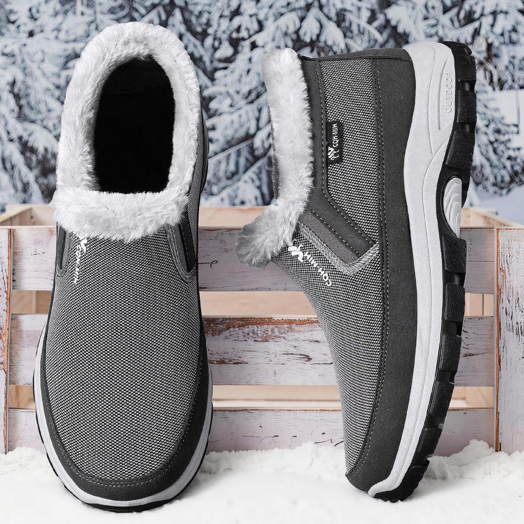 Winter Men Fleece Lined Slip On Shoes, Warm Fabric Upper Soft Sole Cold Proof Outdoor Casual Footwear