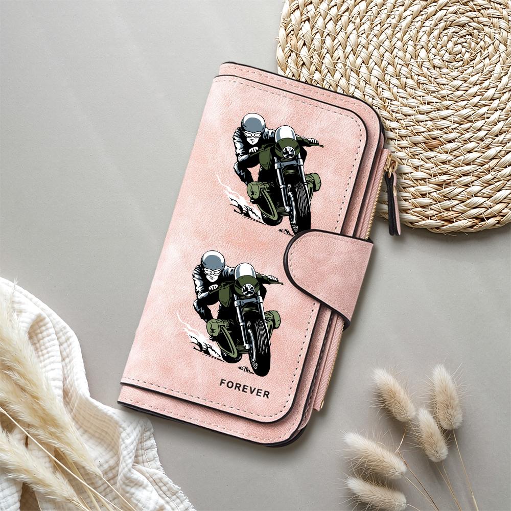 Biker Pattern Long Wallet Forever Printed Multi Slot Portable PU Leather Purse for Daily Use