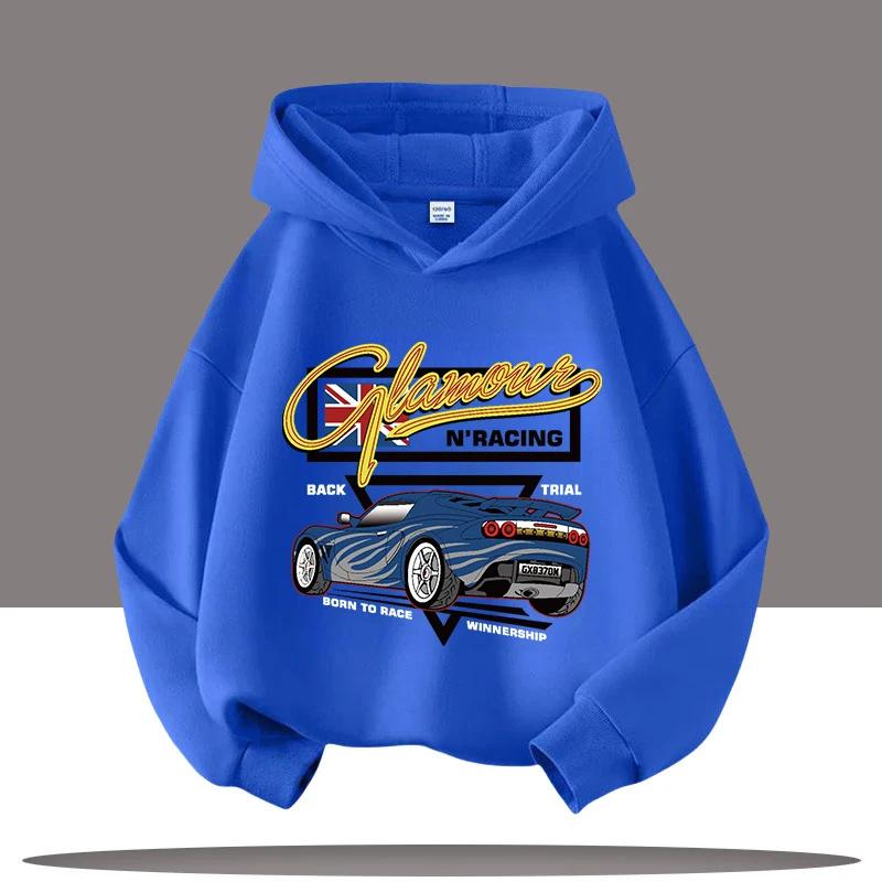 2025 New Vintage Car Children's Hooded Sweatshirt with Cartoon Print, Boys' Sportswear, Girls' Casual Top, Fall-winter Clothing