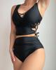 Maillot de bain pour femme Sexy Noir Creux Croisé Maillot de bain Ensemble Bikini Taille Haute Vêtements de Plage Maillots de Bain