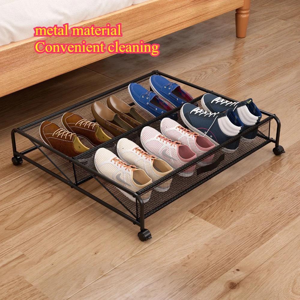 Bed Bottom Shoe Rack Bedroom Simple Organizer Shelf Household Space-Saving Grid Shoes Racks Living Room Portable Storage Shelves