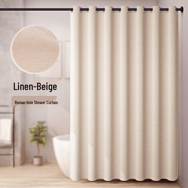 Roman Hole Linen Shower Curtain with Creative Digital Print and Magnetic Closure