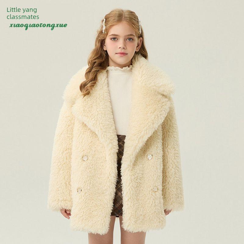 Children's Fur Outwear 2025 Autumn and Winter New Style Girls' Imitation Lamb Wool Little Girl's Fur Outwear Mid-Length Korean Style