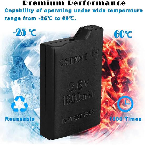 OSTENT Paquete de Batería Recargable de Capacidad Real 1800mAh para Consola de Juegos Sony PSP 1000 1001 1002 1003 1004 Reemplazo de Batería